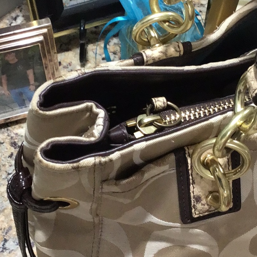 Coach Collette Signature Sateen Satchel Handbag Faux Snakeskin - Picture 2 of 16